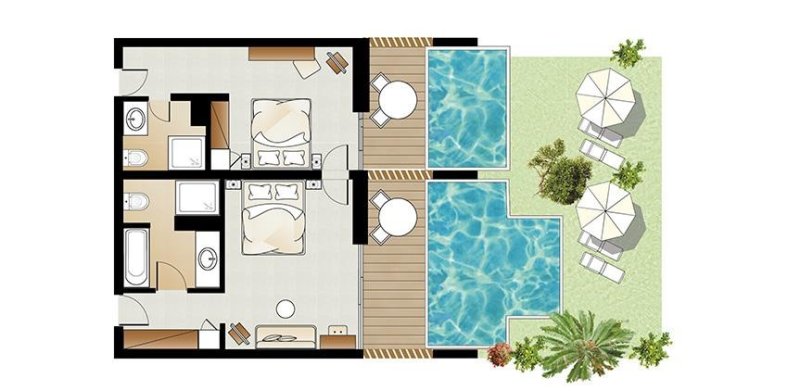 Családi lakosztály - 2 hálószobával - saját medencével - alaprajz