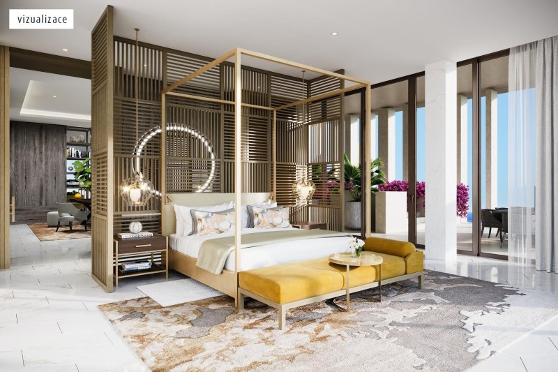 Panorámás penthouse hálószoba vizualizáció