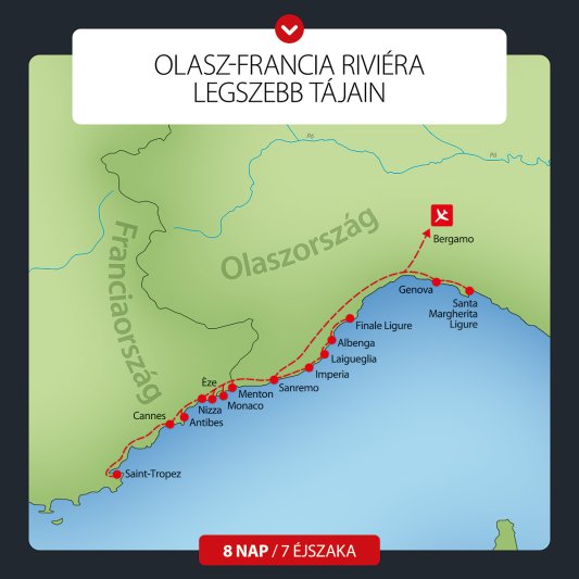 Olasz - Francia Riviéra Legszebb Tájain 8 Nap / 7 éj