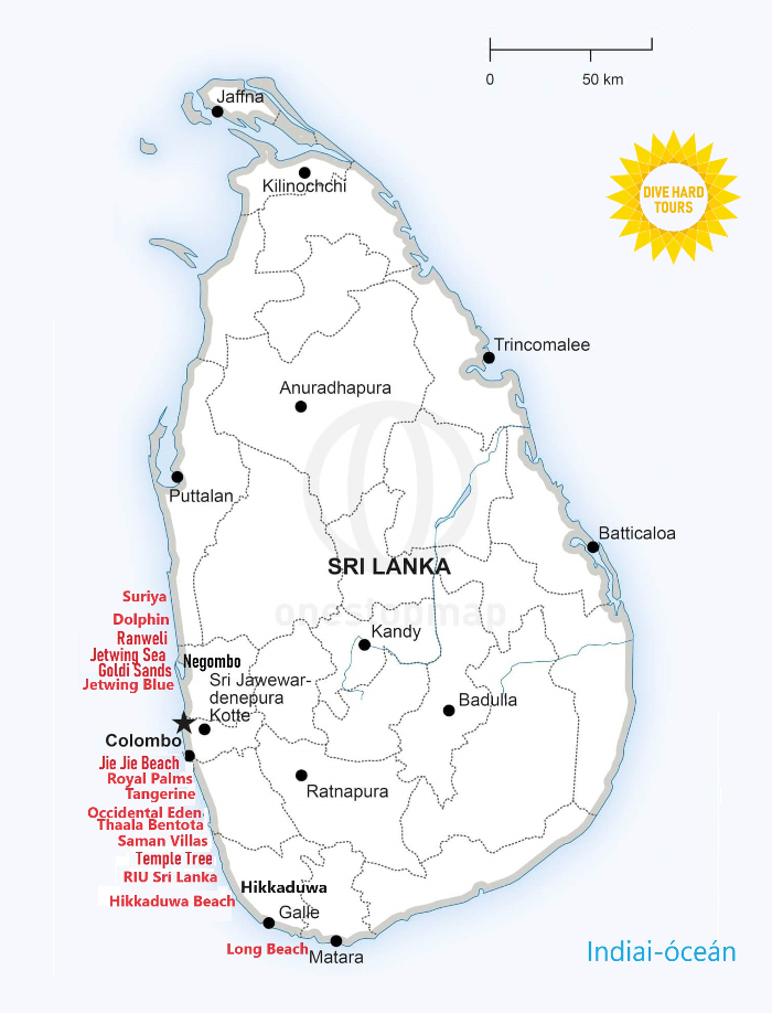 Srí Lanka térkép hotelekkel