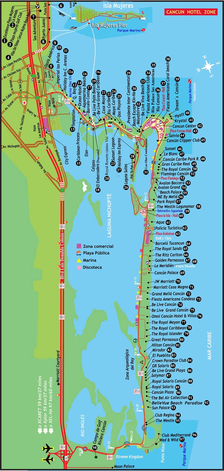 Mexikó Cancun utazás hotelek térképe