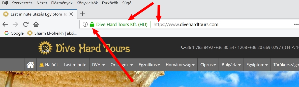 Dive Hard Tours Utazási Iroda kft. SSL oldala