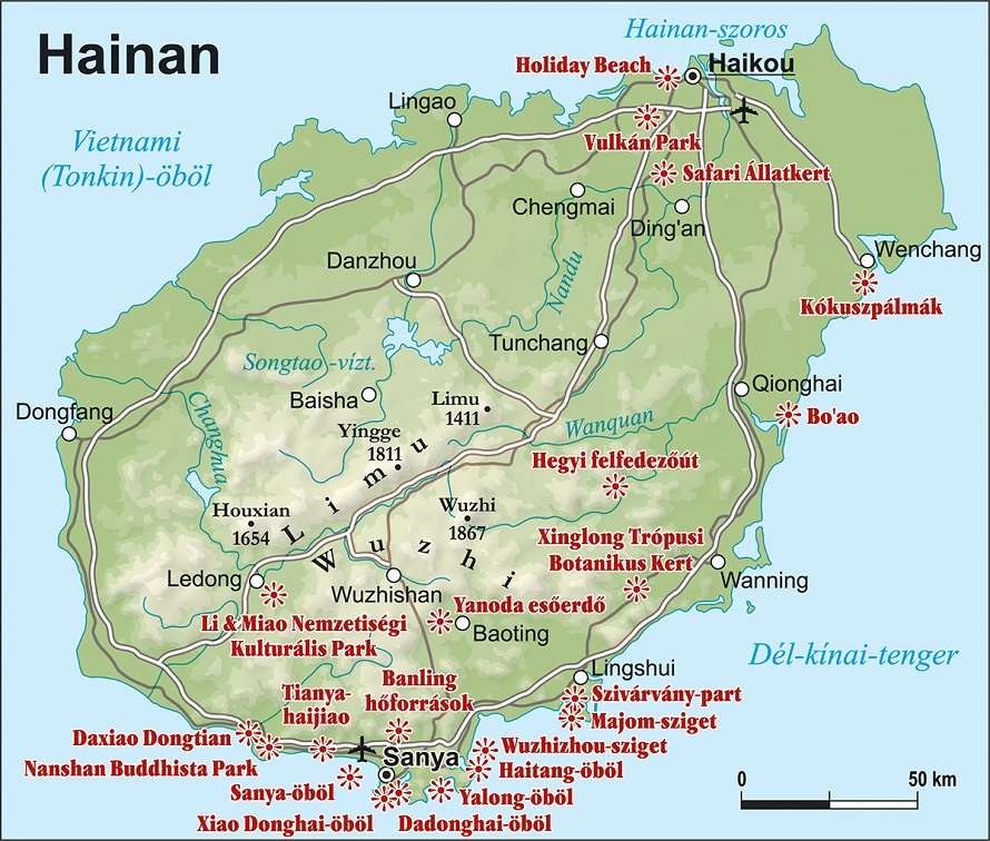 Hainan magyar fakultatív programok térképen